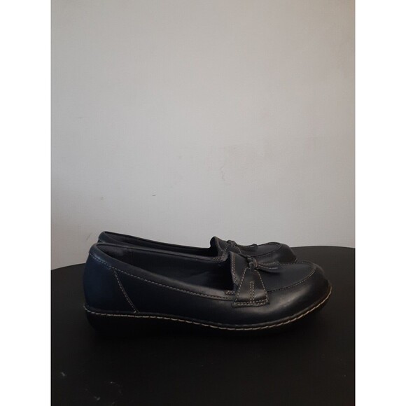 Clarks Collection Leather Slip-On Ultimate Comfort Shoes Ladies 10 Navy Loafers - Picture 2 of 9